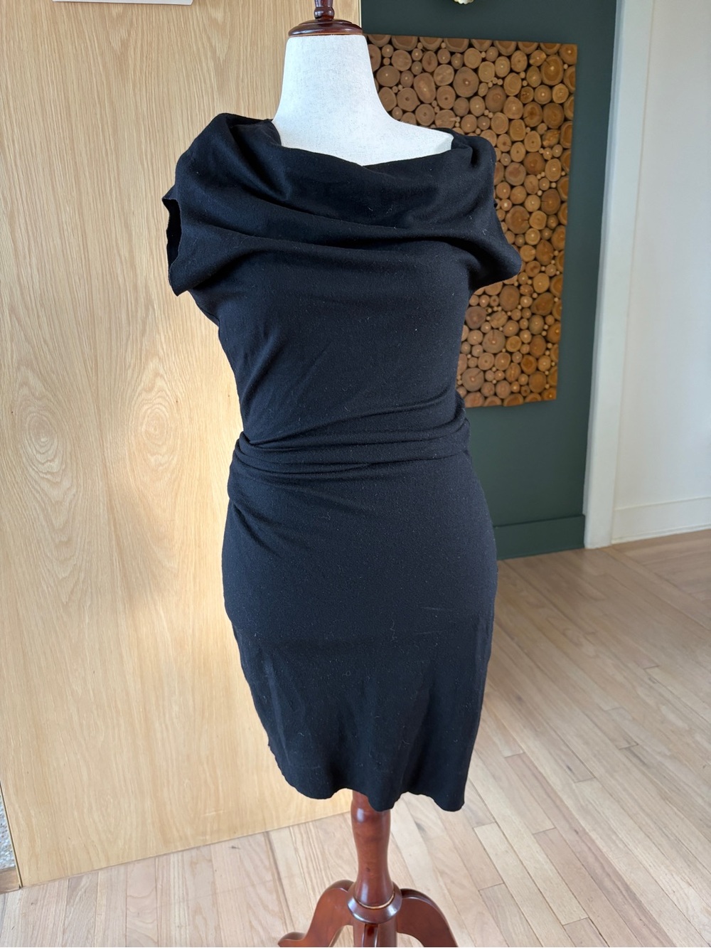 Helmut Lang Black One-Shoulder Cowl Dress